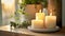 Candles and potted plants p throughout the room add a touch of hygge and create a warm and inviting atmosphere perfect