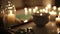 Candles in a spa bathtub. Relaxing soap suds soak. Romantic bath.