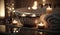 Candles in a spa bathtub. Relaxing soap suds soak. Romantic bath.