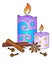 Candles And Spices - Aromatherapy, Antistress - stock illustration with zentangles. Scented candles, star anise, cloves and cinnam