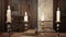 Candles on the table of an alchemist in a medieval ancient castle. 3D Rendering.