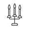 Candles with three candelabrum vector line icon, sign, illustration on background, editable strokes