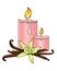 Candles And Vanilla - Aromatherapy, Antistress - Vector Full Color Illustration. Scented pink candles with a flower and vanilla po