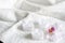 Candles on white towel abstract body care spa