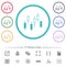 Candlestick chart flat color icons in circle shape outlines