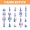 Candlestick, Old And Vintage Decor Vector Linear Icons Set