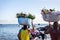 Candomble fans are carrying gifts for Iemanja in the city of Salvador, Bahia