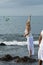 Candomble people are seen throwing flowers into the sea in honor of Iemanja