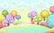 Candy background. Cartoon sweet land. Beads of jelly, ice cream and caramel. Chocolate. Cute childrens fairy landscape