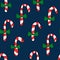 Candy Cane Half-Drop doodle with green bow ties on navy ground