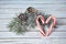 Candy cane heart with frosted pine