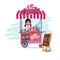 Candy cart with cute seller. cart or food truck concept - vector