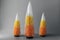 Candy Corn Bottle Brush Tree Halloween Decorations Stand on Moody Lighting Gray Background