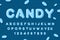 Candy font. ABC of caramel. Sweet alphabet. Blue letters.