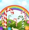 Candy garden background with rainbow