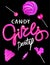 Candy girls party banner with levitating pink sweet products.