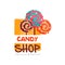 Candy hop logo design template, sweet store badge vector Illustration on a white background