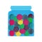 Candy jar glass sweet dessert food vector icon. Chocolate container sugar lollipop cartoon store shop. Gum colorful ball