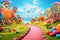 candy landscape with rainbow colors beautiful candyland sweets fairytale background