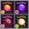 Candy planets. Sweet world design. Cafeteria menu page. Colorful retro labels set.