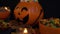 Candy in pumpkin bucket animated Halloween holiday background