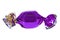 Candy in purple foil isolated. Candy wrapped in a label. Christmas