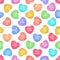 Candy seamless hearts pattern. Colorful heart candies, sweets for valentine day love writings, sweetheart message