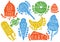 Candy set vector illustration. Shape cupcake,icecream,donut, popcicle, cottoncandt, lollipop, croissant. Stamp icon hand draw