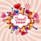 Candy shop frame template background with set of different colors of candy, candy, sweets, chocolate candy, jelly beans