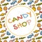 Candy shop logo design, sweets store sign in vector EPS8