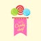 Candy shop or store logo, label or badge design with three lollipops.