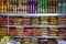 Candy and snack shelf in a retail store