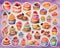 Candy store menu background, assorted collection of tasty sweets stickers