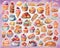 Candy store menu background, assorted collection of tasty sweets stickers, pastel watercolor arrangement