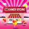 Candy Store Vector Pink Cartoon.