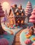 Candy Wonderland with Gingerbread House, Generative AI