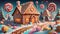 Candy Wonderland with Gingerbread House, Generative AI