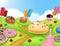 Candyland with cup cake, ice cream, donut, and lollipop