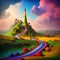 Candyland Dreams: 3D Cute  of Rainbow-Colored Fantasy Landscape Made of Multicolored Candies. Generative AI