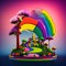 Candyland Dreams: 3D Cute  of Rainbow-Colored Fantasy Landscape Made of Multicolored Candies. Generative AI