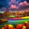 Candyland Dreams: 3D Cute  of Rainbow-Colored Fantasy Landscape Made of Multicolored Candies. Generative AI