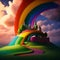 Candyland Dreams: 3D Cute  of Rainbow-Colored Fantasy Landscape Made of Multicolored Candies. Generative AI