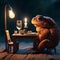 A cane toad enjoying a tiny candlelit dinner for two, photoreal