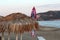 Cane umbrella on the Cleopatra beach.Alanya,