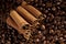 Canella sticks and coffee grains