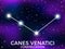 Canes Venatici constellation. Starry night sky. Cluster of stars and galaxies. Deep space. Vector