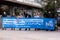 CANGAS, PONTEVEDRA, SPAIN - May 01, 2022: labour day protesters with blue banner outside the town hall