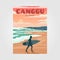 canggu beach with sunset view vintage poster design, bali travel poster design