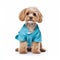 Canine in a Blue Veterinarian Costume on a White Background. Generative AI