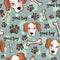 Canine repetitive background. Dogs with paws and bones, seamless pattern